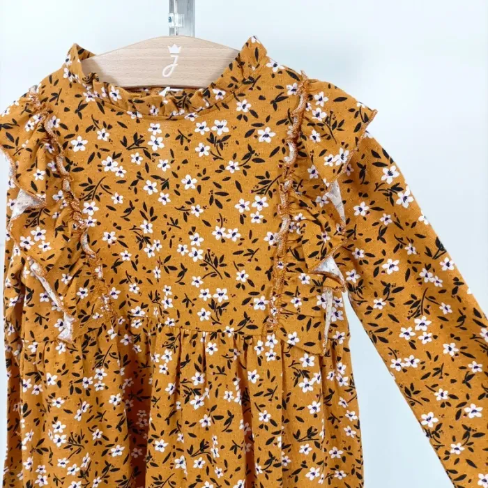 Robe ocre jaune moutarde, manches longues, volants sur le haut Cmt atelier A320 - photo numéro 3