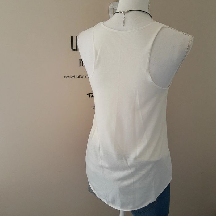 Tunique longue débardeur polycoton blanc motif plumes bohème taille unique - photo numéro 3