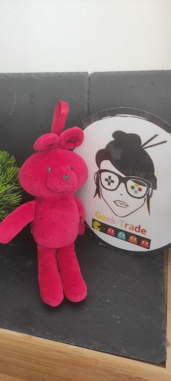 Doudou lapin rouge étoiles cadet rousselle gris peluche pantin Marron