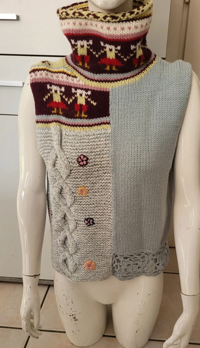 Pull demi manches original en maille et tricot, 50% laine