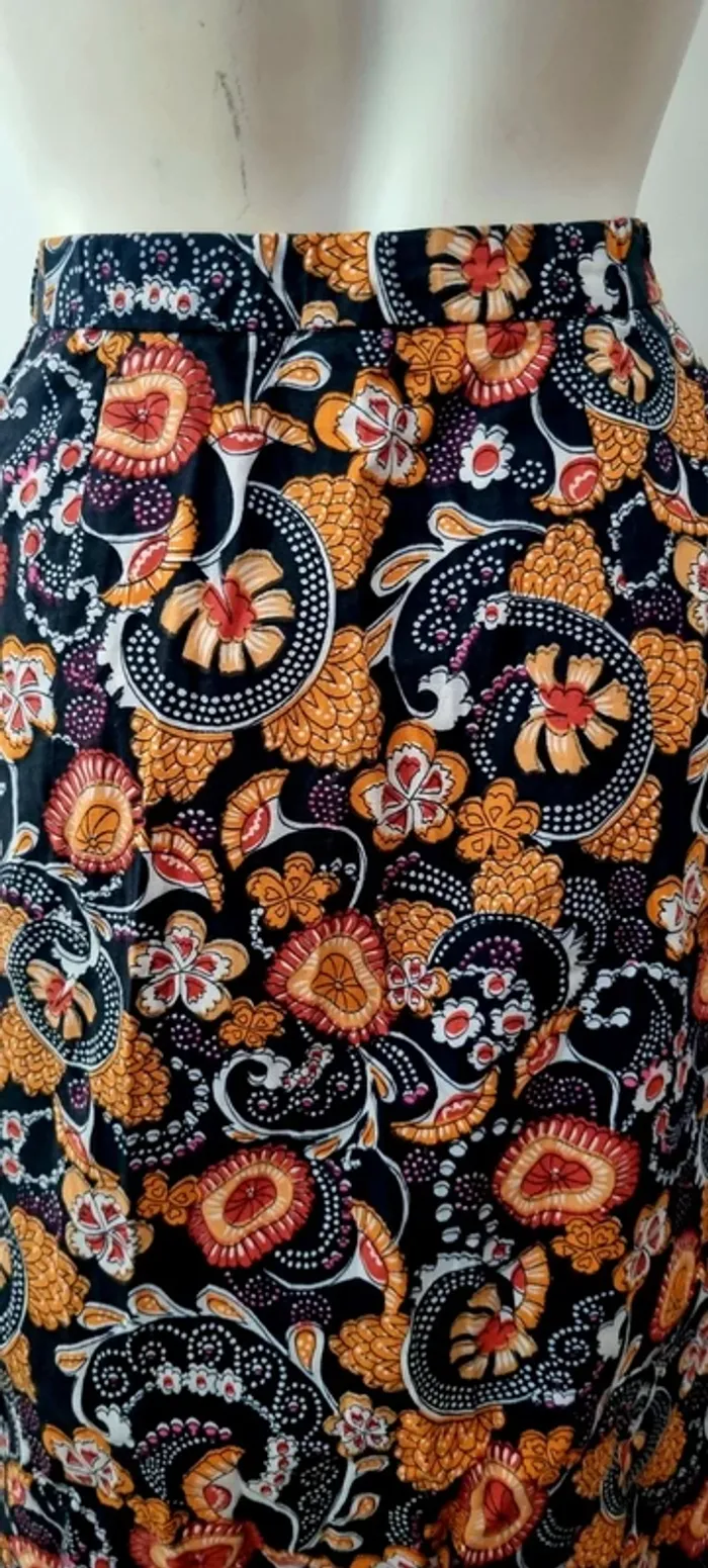 Jupe longue 38 imprimée fleuri noir orange - photo numéro 8