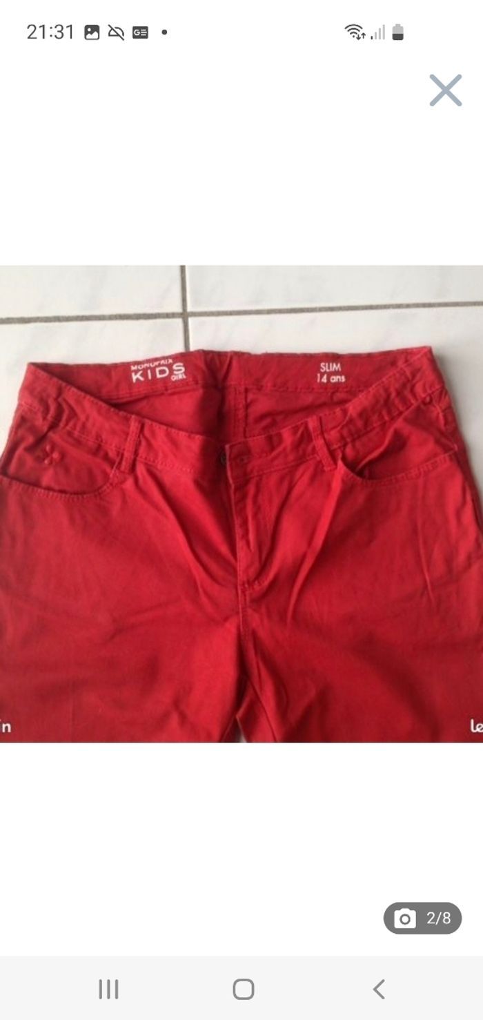 Pantalon slim rouge carmin 14 ans Monoprix Kids - photo numéro 2