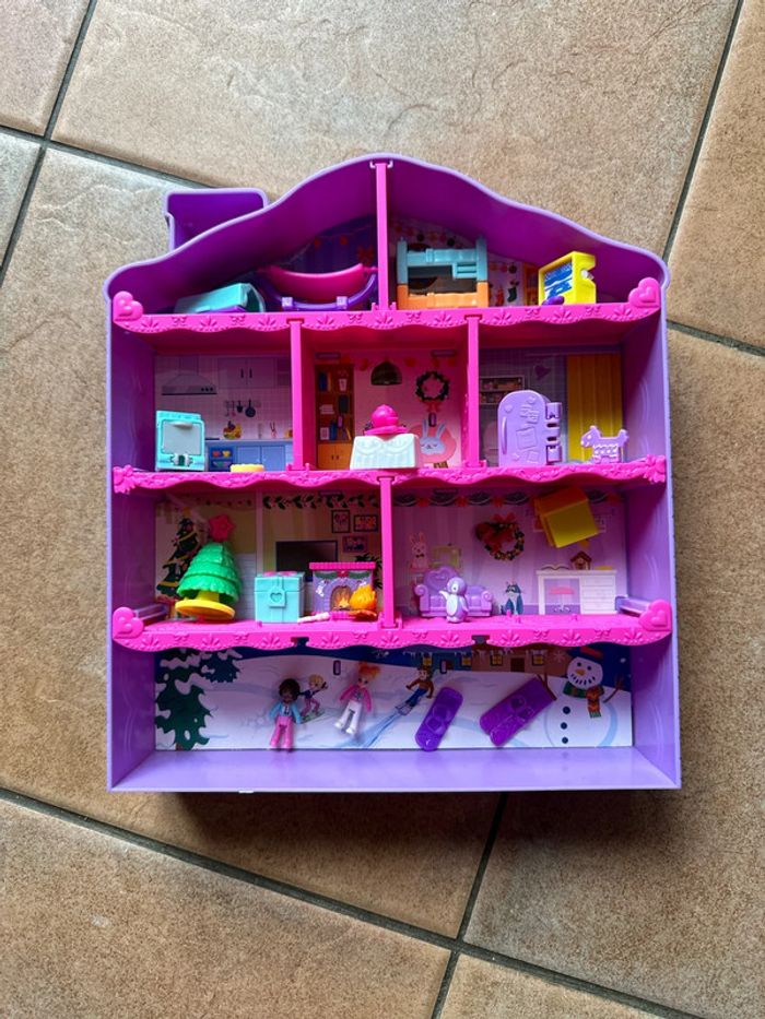 Maison Polly Pocket avec 2 figurines et accessoires en parfait état