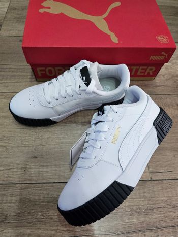 Magnifiques baskets fille, en cuir,Puma Carina 2.0, blanc et noir, pointure 36