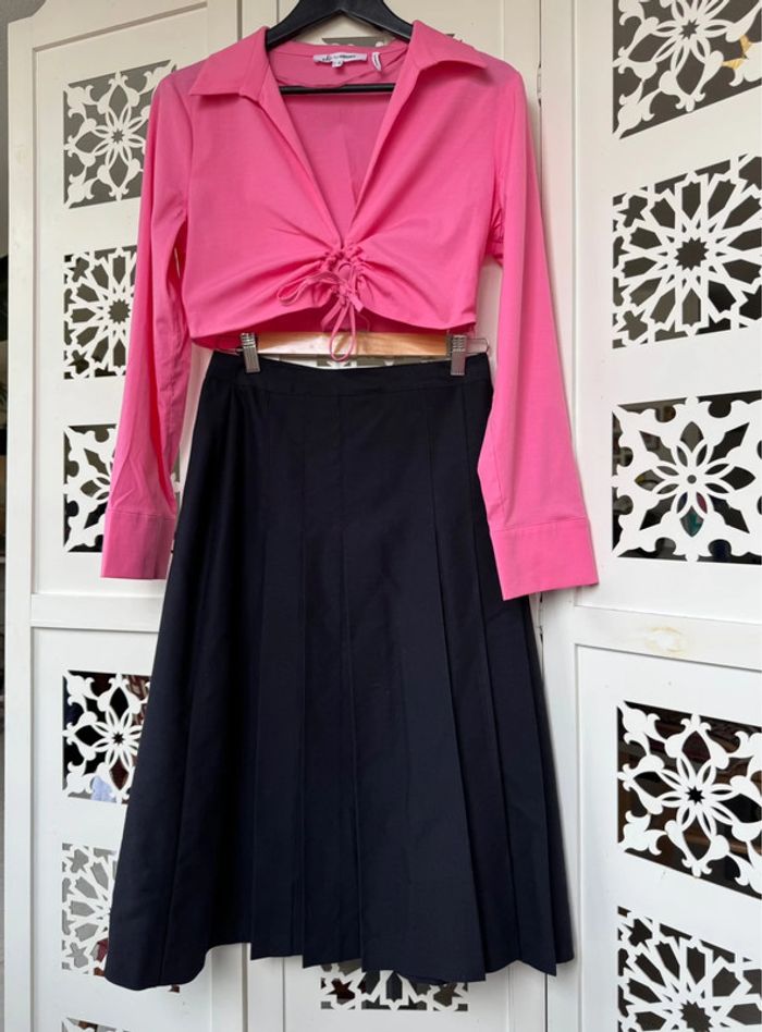 Jupe écolière pleaded skirt bleu marine Création BL Paris Taille S - photo numéro 2