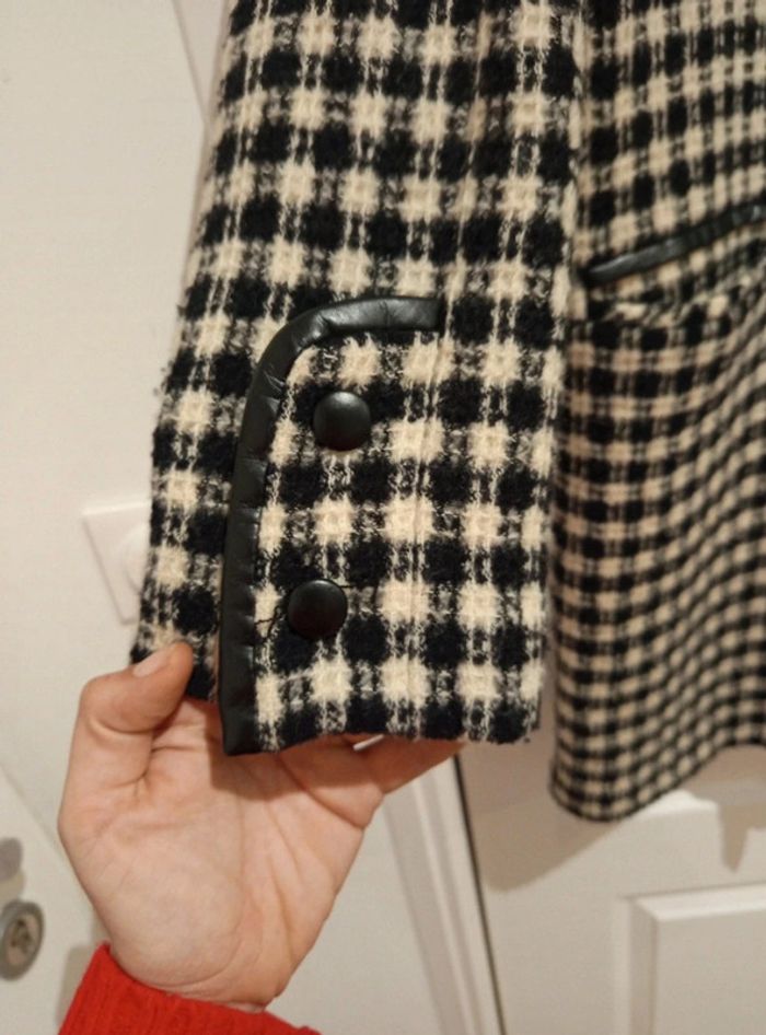 🔝 Manteau long carreaux vichy similicuir Gérard Pasquier noir et blanc L 40 laine et nylon - photo numéro 6