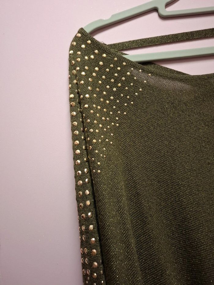 Pull femme kaki à paillette - photo numéro 2