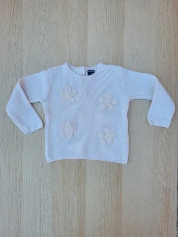 Pull en maille avec broderie fleurs - BLANC