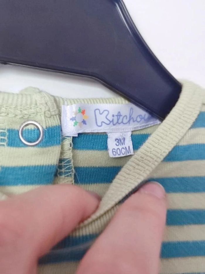 Tee-shirt rayé bleu vert / Kitchou - 3 mois / 60cm - photo numéro 3