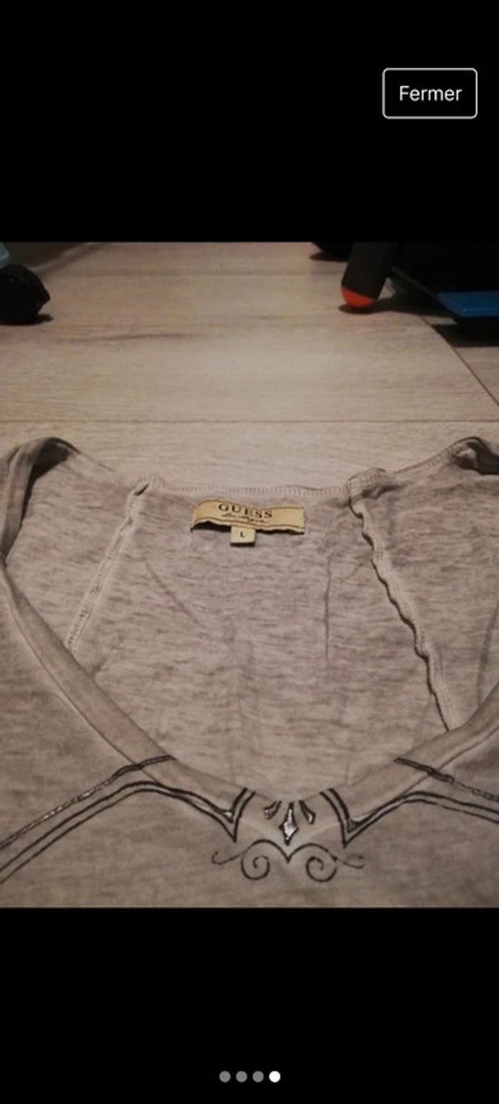 Tee-shirt manches longues gris Guess taille L - photo numéro 4