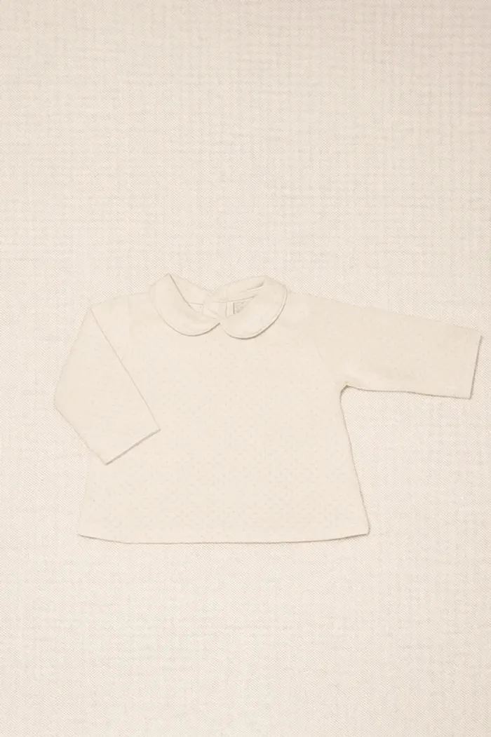 💚Haut bébé blanc à col Claudine – doux & élégant – 12 mois