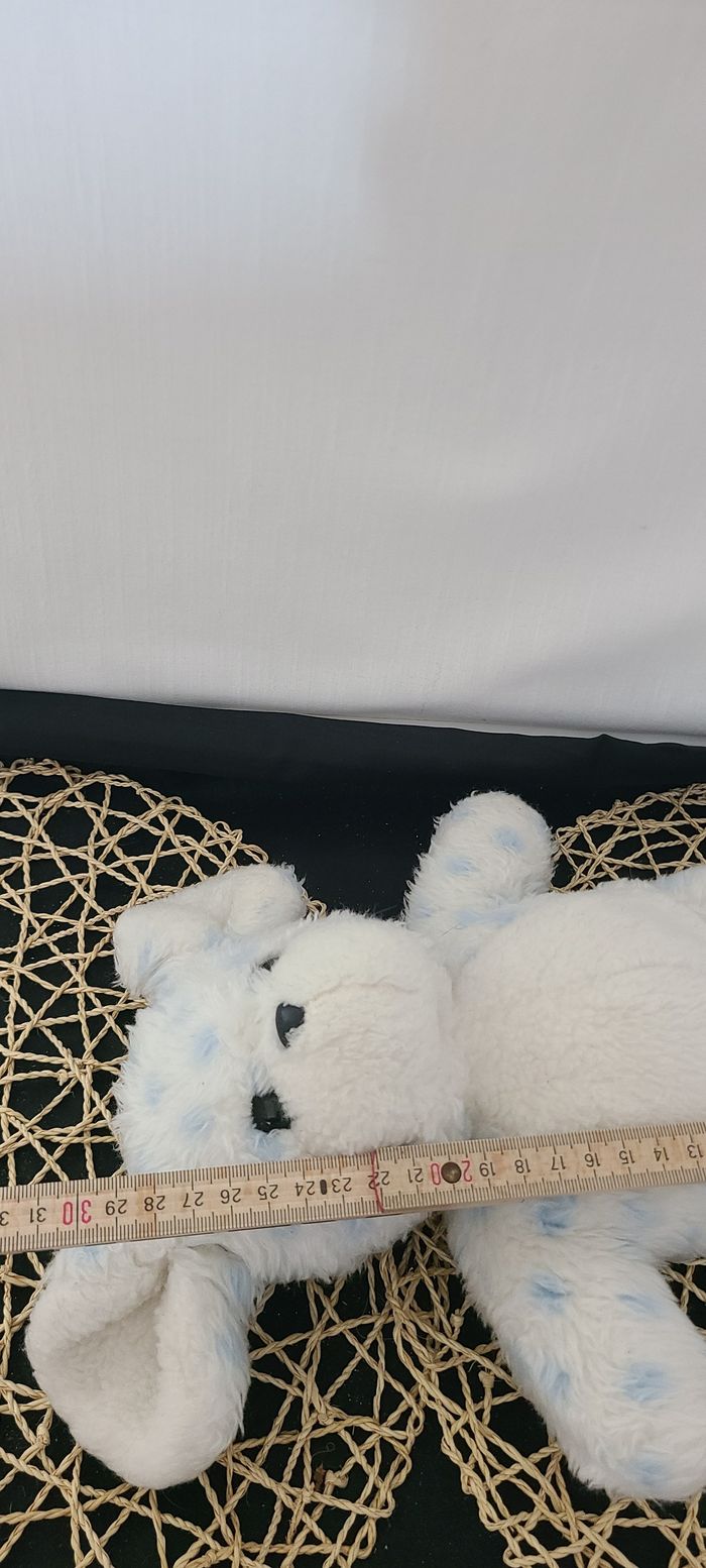 Peluche doudou ours ourson blanc bleu pois Nounours vintage - photo numéro 3