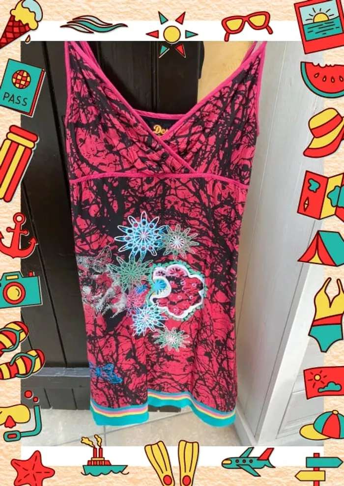 Robe multicolore rose noire avec fleurs 38 M Desigual