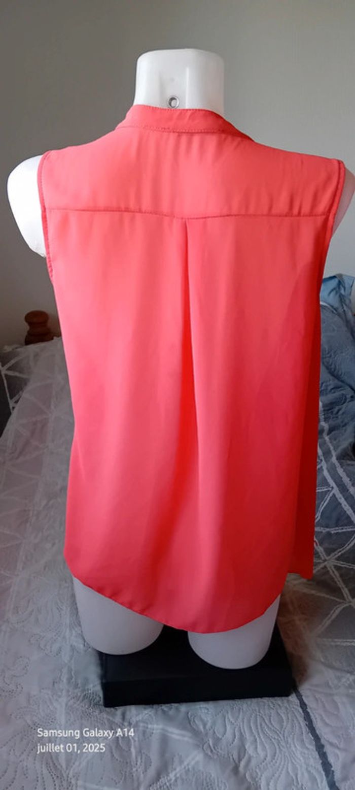 Blouse en voile sans manches assymetrique effet superposé corail femme xl made in italy - photo numéro 5