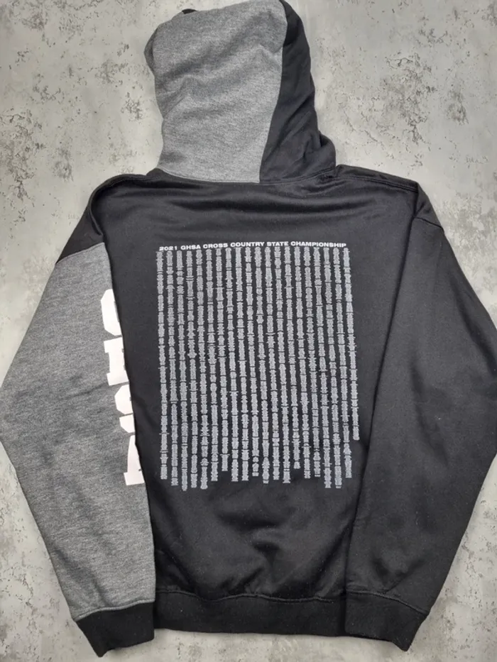 Pull à capuche universitaire noir & gris – Taille L Homme (mesures en photos) - photo numéro 4
