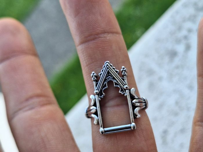 Bague Ouverte Argenté Ajustable Motif Porte Gothique - photo numéro 5