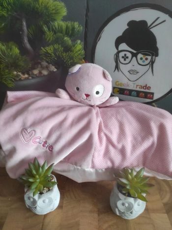 Doudou Chat Gris Rose Pois Cutie Kids Preferred Plat mouchoir #geektradedoudou