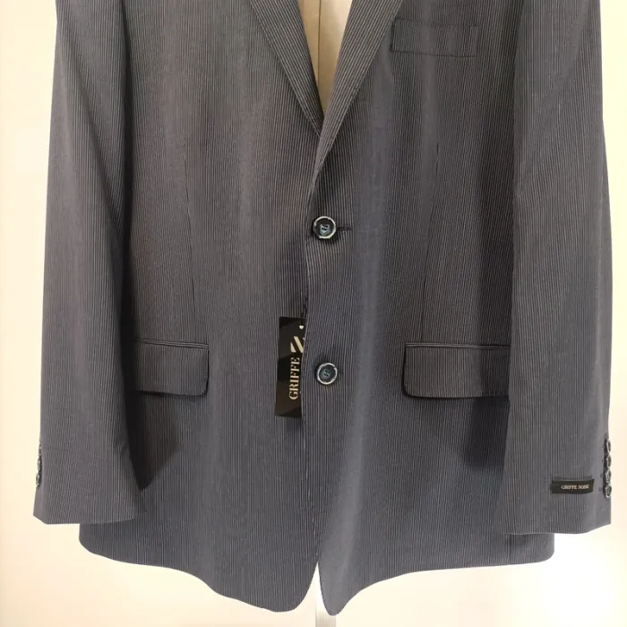 Veste de costume bleue à fines rayures blanches Griffe Noire Taille 52 A469 - photo numéro 4