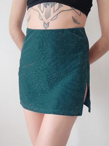 Mini jupe fendu paillettes vert foncé / Pull & Bear - 36/S à 38/M