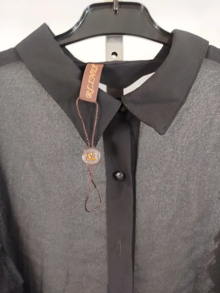 Chemise noire transparente à plumes franges Klair - Taille L A615 - photo numéro 7
