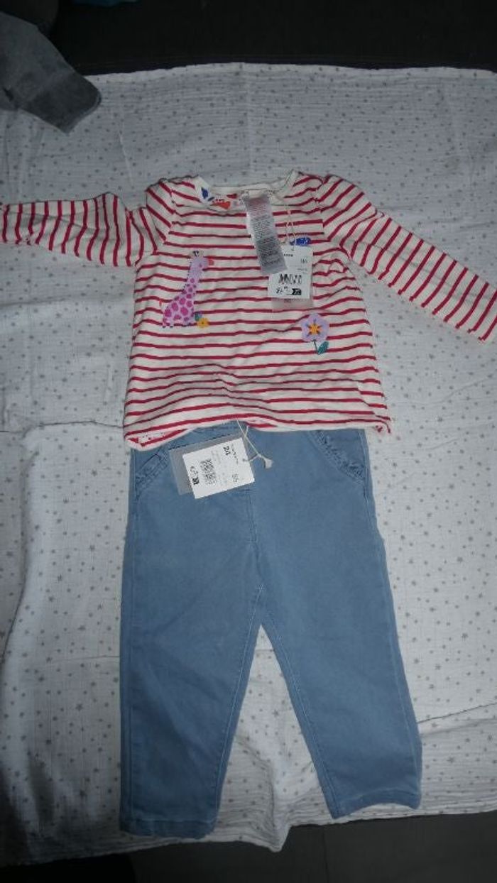 Ensemble Tshirt manches longues + jeans -  DPAM – neuf – 24 mois fille