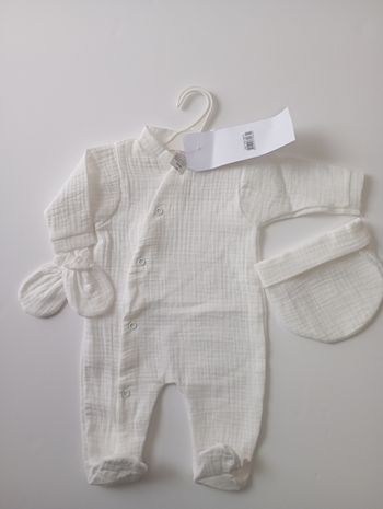 Ensemble bébé naissance Pyjama blanc 100% coton 