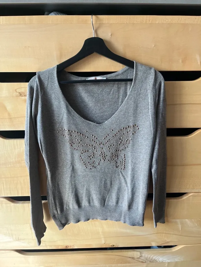 Pull fin beige marron