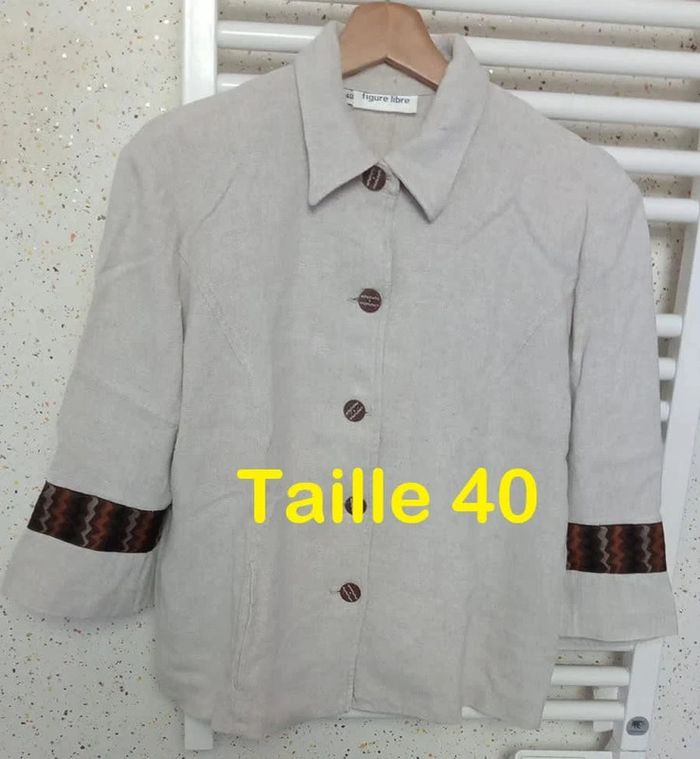 Veste beige 38 % Lin Figure Libre Taille 40