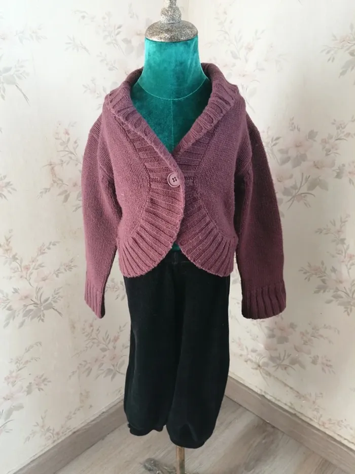 Gilet Boléro marron prune avec bouton et détails côtelés / liorina / (6ans) - photo numéro 6