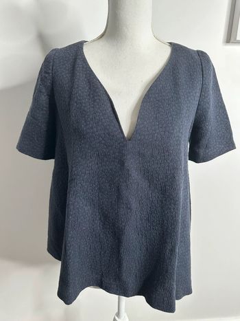 Blouse péplum à manches courtes bleue marine et argentée Ba&sh T0 34 XS