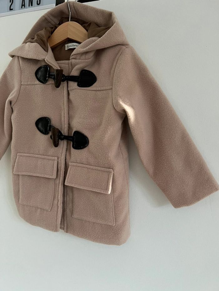 Duffle-coat / manteau beige avec boutons marron et capuche - Taille 24 Mois / 3 Ans - photo numéro 3
