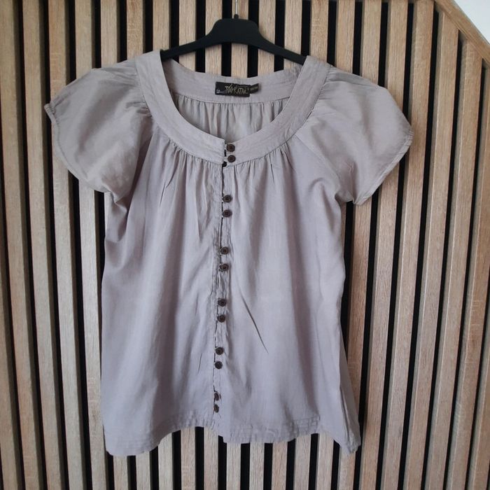 JBlouse bohème fluide coton gris clair T 36/38 Too Kataï