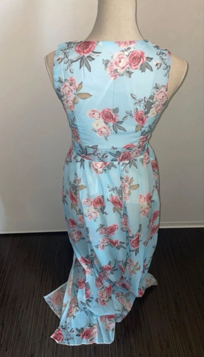 Robe longue fleurie - Taille S - Bleu ciel - photo numéro 3