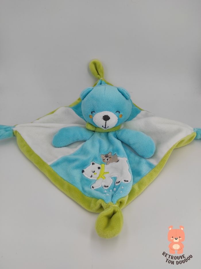 Doudou plat Ours Bleu Vert Mots d'Enfants