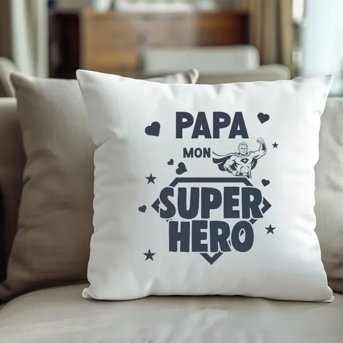 Housse de coussin – “Papa mon super héros”