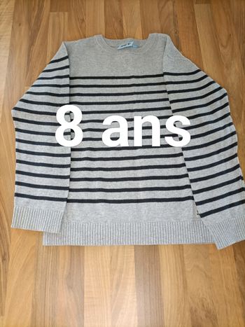 Pull gris à rayures noir Nky 8 ans
