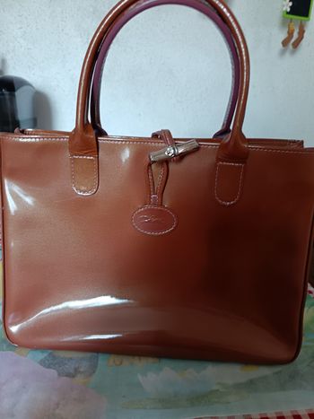 Sac Longchamp roseau vernis marron clair
