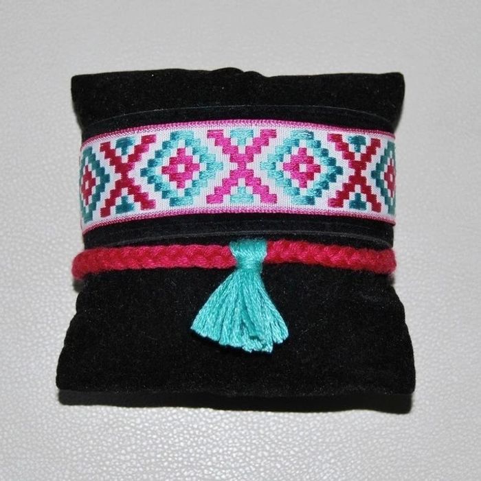 Bracelet manchette turquoise rose - photo numéro 3