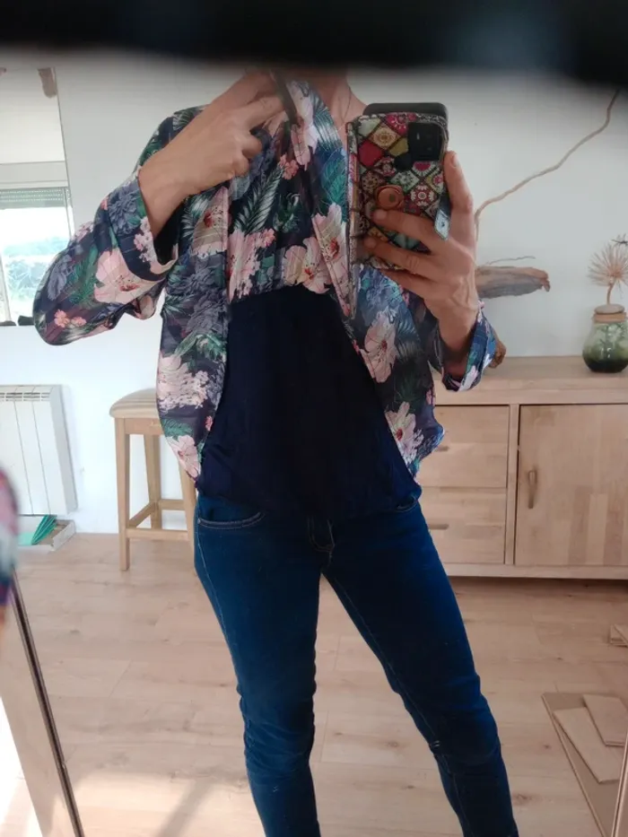 Blouse femme 40 fleurie pastel bleu marine c26 - photo numéro 7