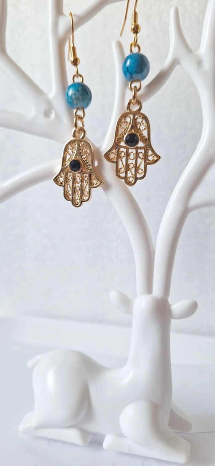 Boucle d'oreilles pendantes main de fatma - photo numéro 4