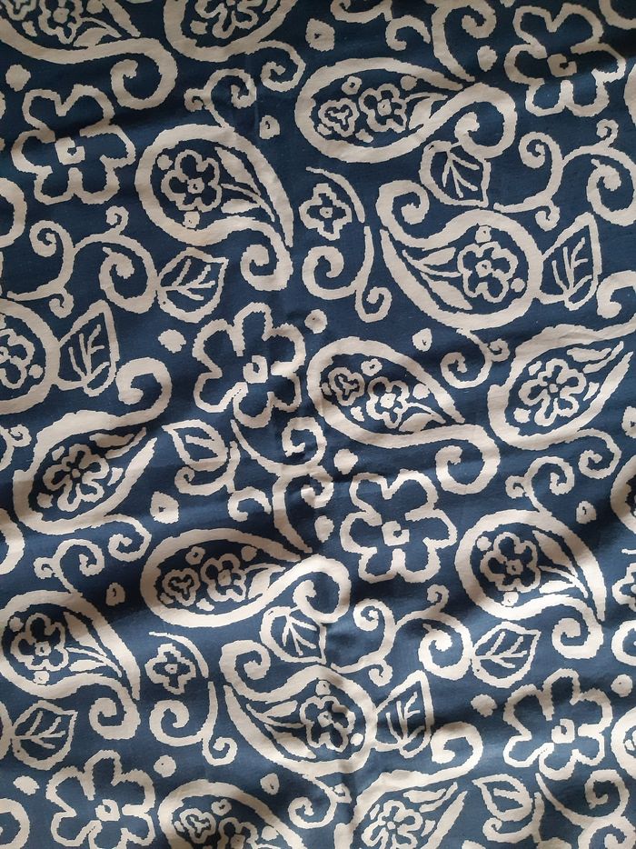 Vintage tissu bleu pétrole et blanc à motif - photo numéro 4