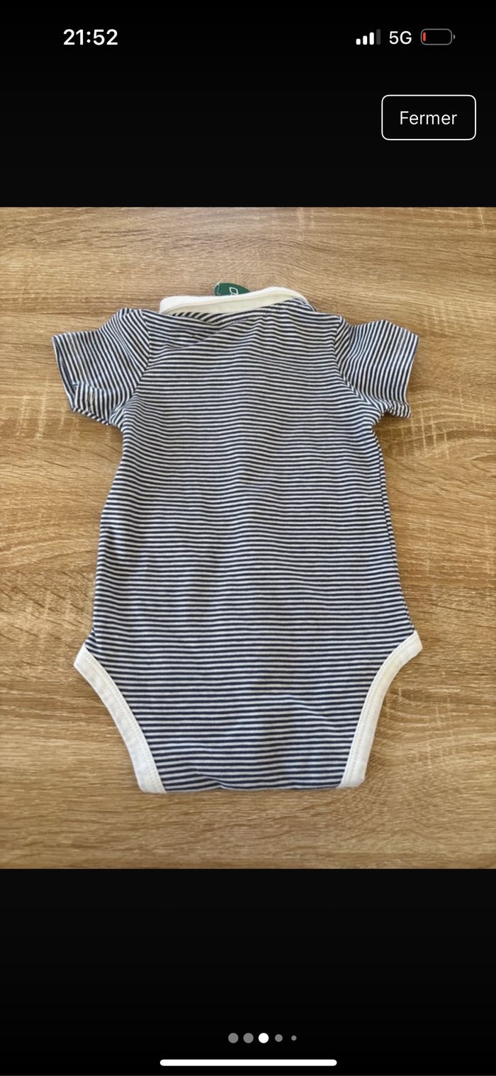 Ensemble Polo body marinière et salopette short petit tigre 6 mois NEUF Obaibi - photo numéro 3