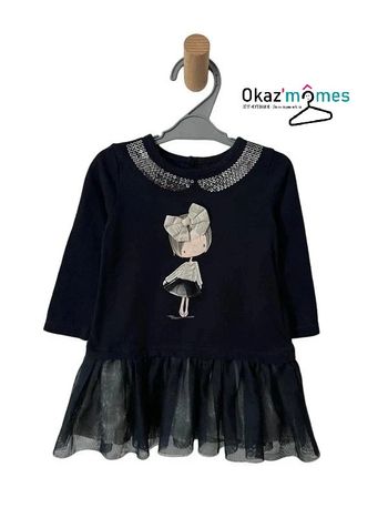 Robe manches longues effet “2 en 1”, motif fillette - 12 mois