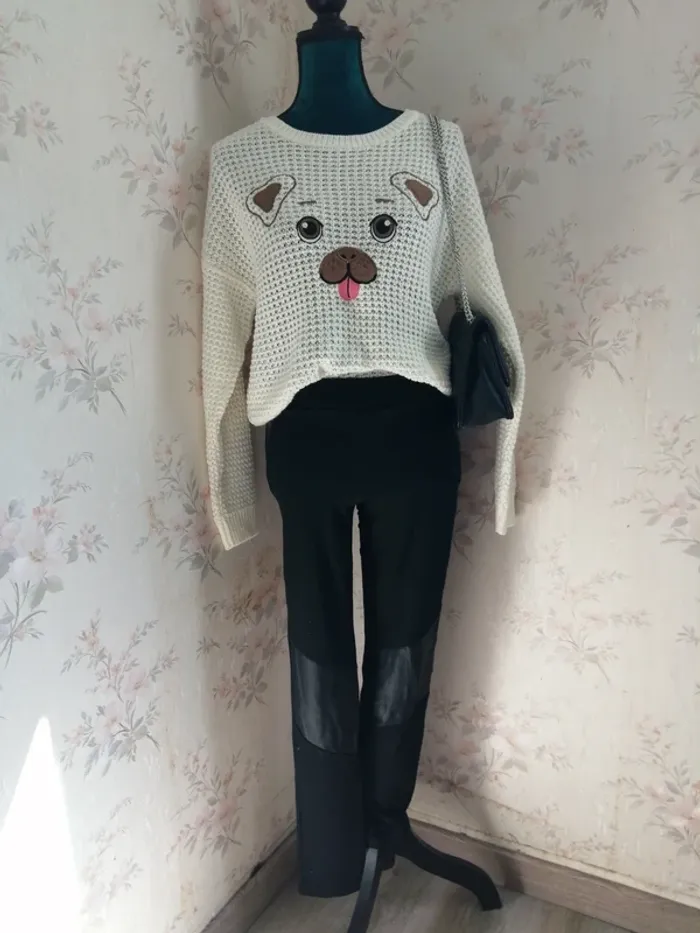 Pantalon legging noir avec simili cuir aux genoux / kiabi / (16ans-S)