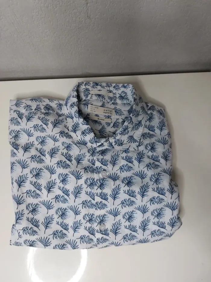 Chemise blanche manches courtes imprimé bleu "Celio" - photo numéro 3