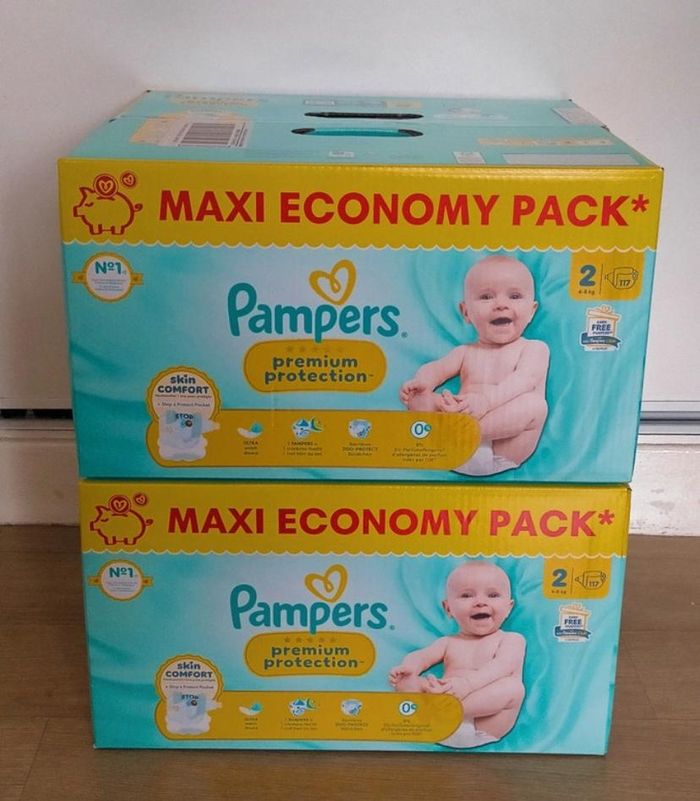 2 cartons de couches pampers premium taille 2