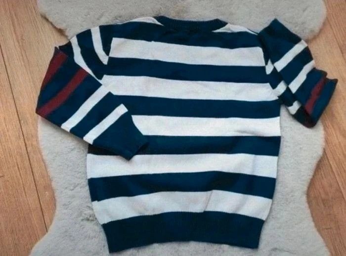 Pull col rond rayé bleu marine, blanc et bordeaux Tissaia 3 ans - photo numéro 4