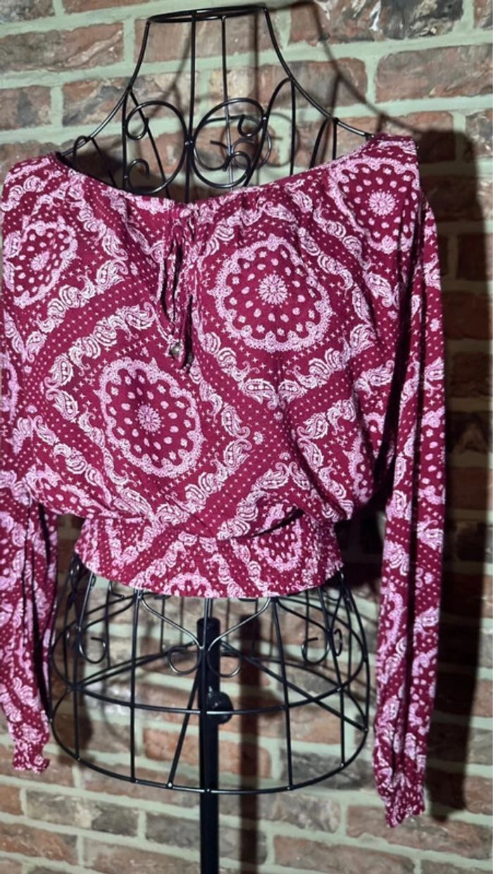 Haut manches longues bordeaux et blanc à perles H&M Taille S / 36 - photo numéro 7