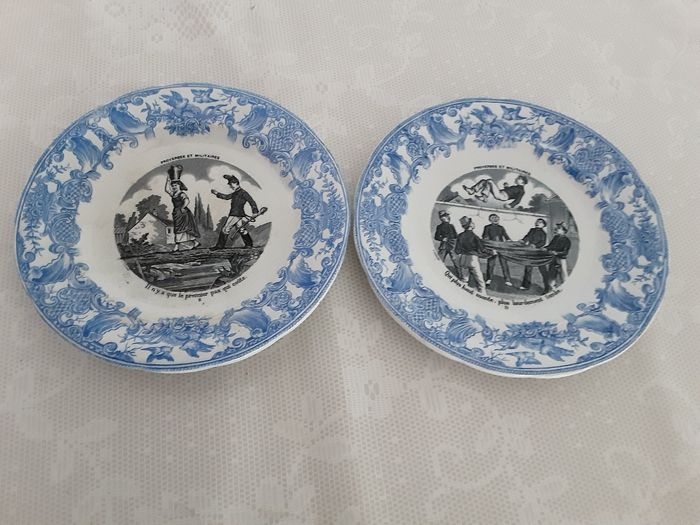 Lot de 2 assiettes vintage en porcelaine opaque marque gien motif proverbes militaire - photo numéro 4
