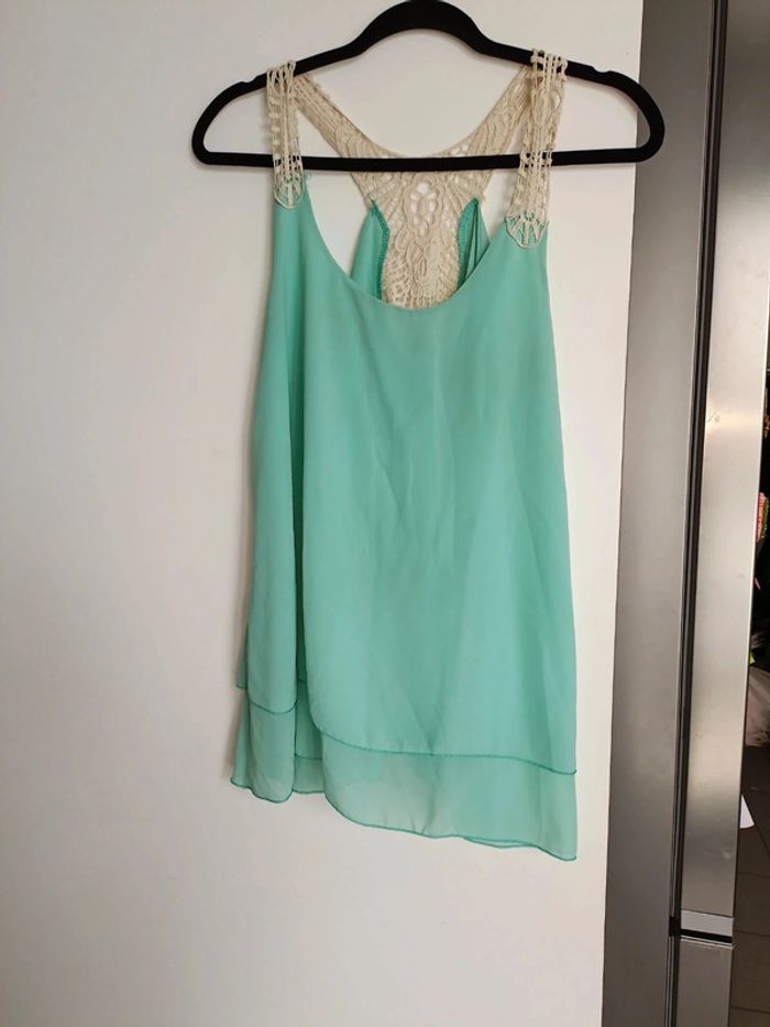 Top débardeur légère menthe - Dos dentelle - Taille unique
